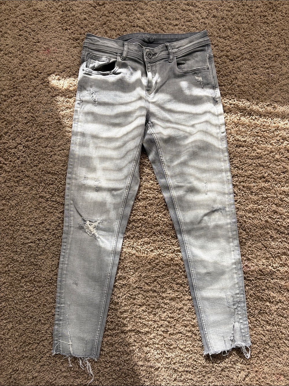 Zara Light Gray Distressed Skinny Jeans